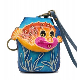 e619 blow fish leather wristlet coin puse 